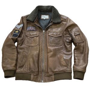 Vtg Excelled Bomber Aviator Jacket Leather Brown Men M Rider Distressed Patches